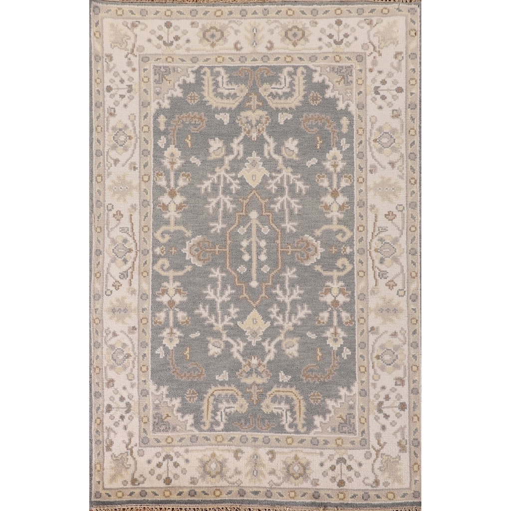 Gray Oushak Oriental Area Rug Handmade Floral Wool Carpet - 3'11" x 6'0"