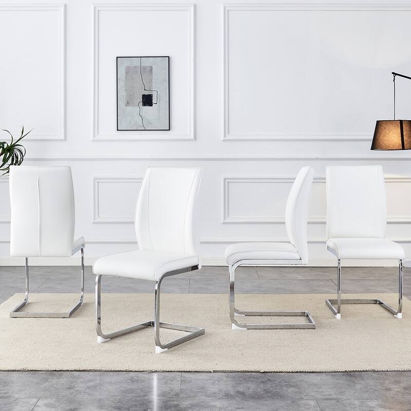 4PCS PU Dining Chairs With Silver Legs