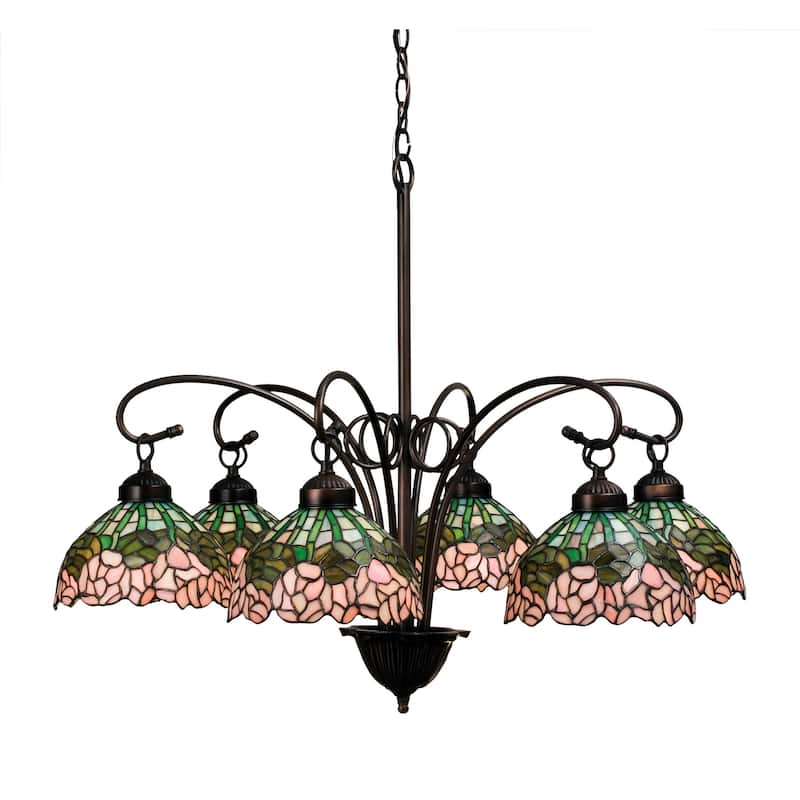 Meyda Tiffany Cabbage Rose 6 Light 31" Wide Chandelier with Tiffany - Mahogany Bronze