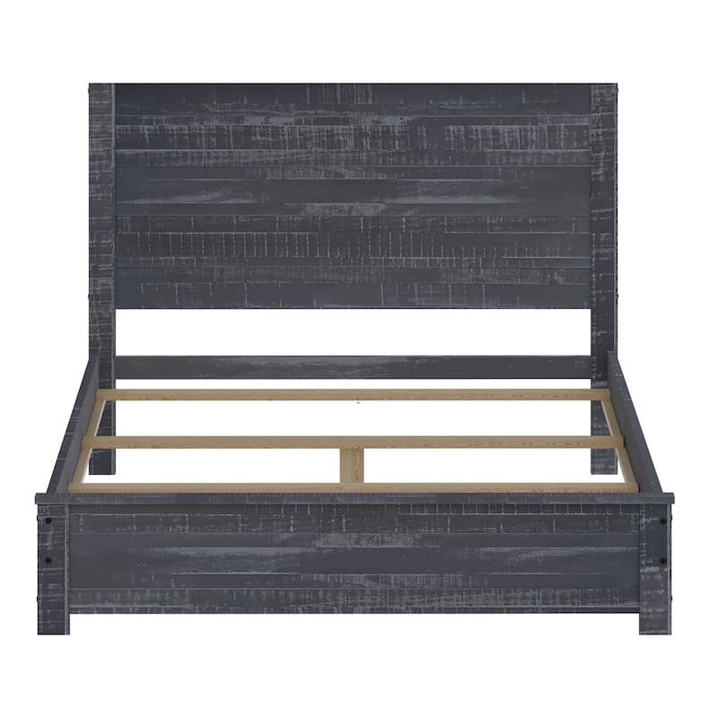 Twin Size Solid Wood Panel Bed with Headboard and Under-Bed Storage