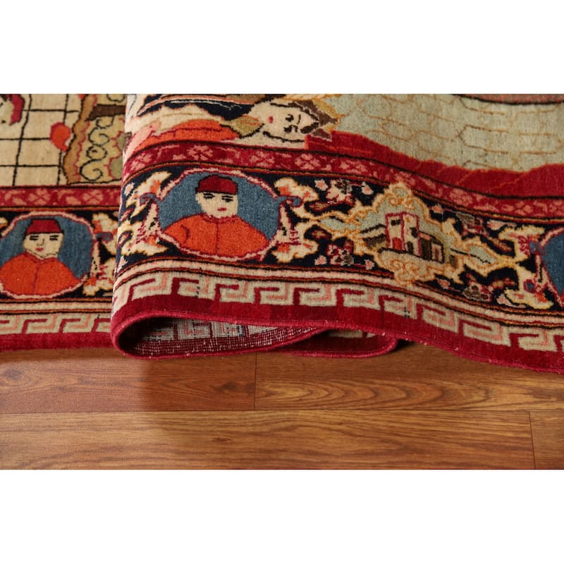 Pre-1900 Antique Pictorial Kashan Persian Rug Handmade Wool Carpet - 4'2"x 7'0"
