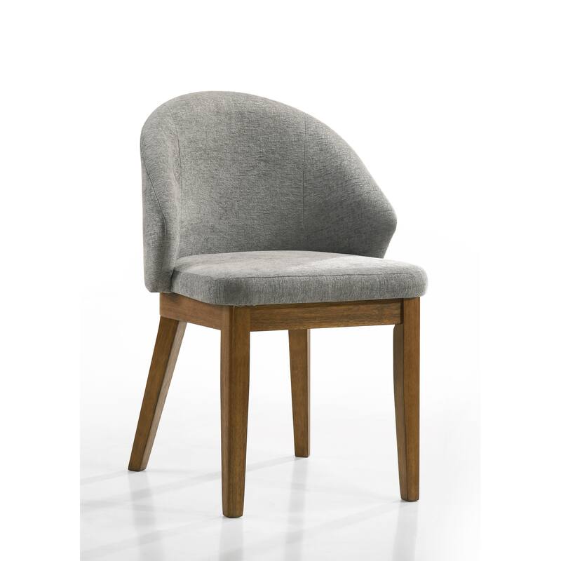 Andrew Set of 2 Barrel-Back Upholstered Dining Chairs, Light Grey Fabric & Walnut Finish Legs