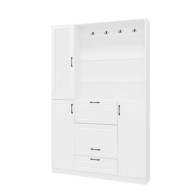 51.1" Entryway Bench with Mirror Shoe Storage Foldable Seat and Hooks - 47.2" D x 23.6" W x 16.9" H
