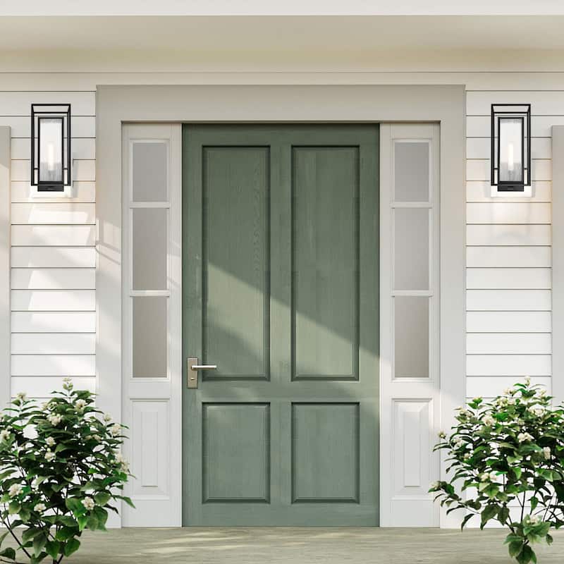 1-Light Matte Black Finish Outdoor Wall Sconce with Seedy Glass Shade