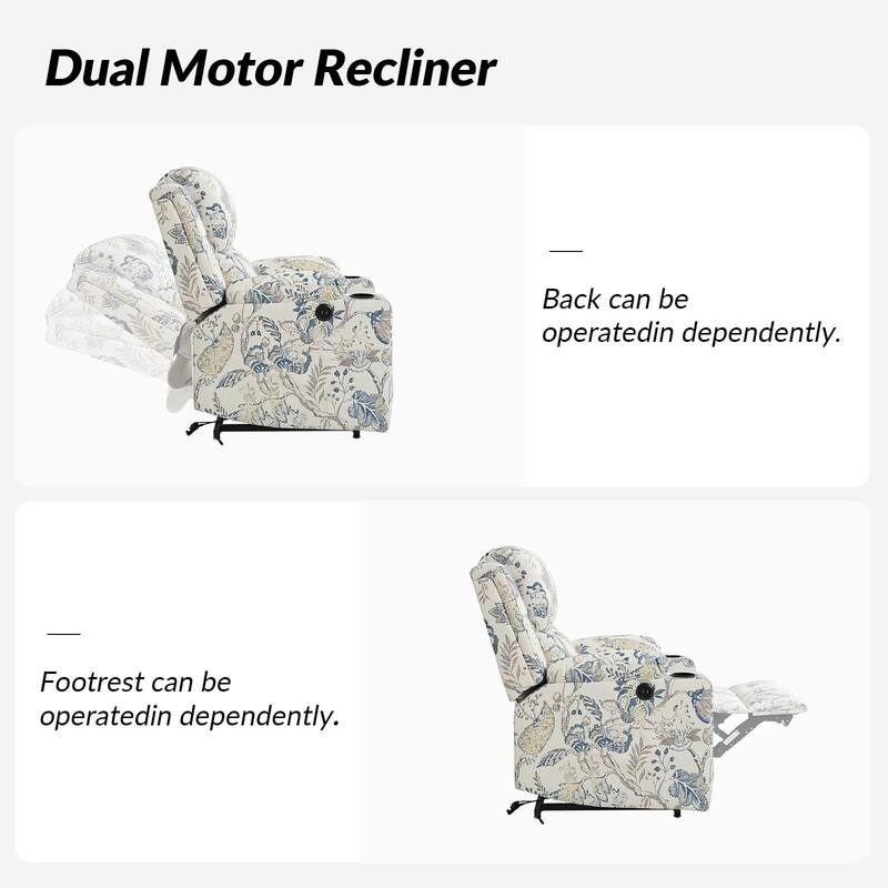 Larry Traditional Floral Dual Motor Heated Lift Assist Power Recliner with Massage by HULALA HOME