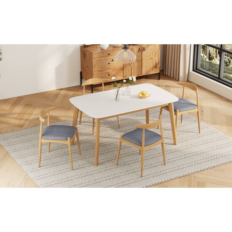 5-Piece Dining Table and Chair Set, Wooden Dining Room Furniture Set with Rectangle Table and 4 Upholstered Chairs