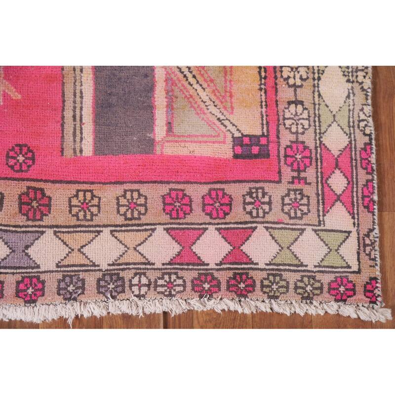 Hand Knotted Oriental 100% Wool Carpet Traditional Tribal Pink Ardebil Runner Rug - 9' 10'' X 4' 4''