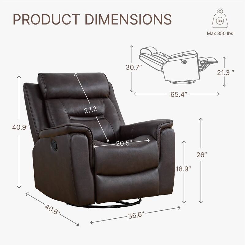 Spruce & Spring Alexis Swivel Manual Recliner Faux Leather Glider Recliner