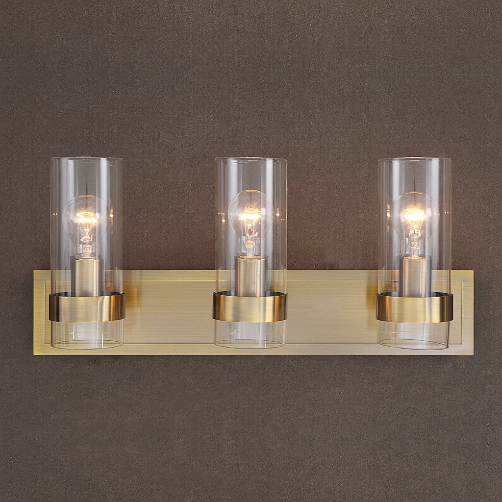 3-Light Antique Brass Cylindrical Wall Sconce - 23"