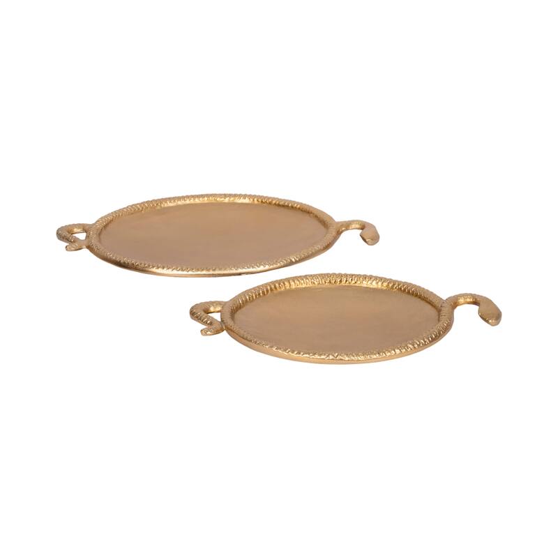 Metal Faux Snake Border Round Trays Set of 2 - Gold, 15" - 19.0"