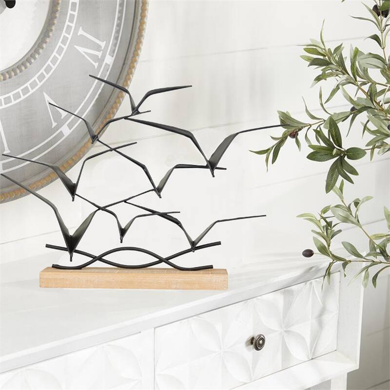 Admiration 14 Inches High Modern Birds Statue Tabletop Decor - Black