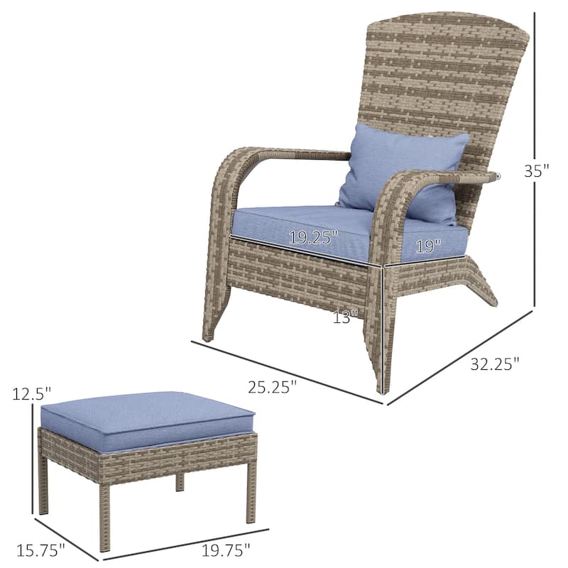 Outsunny Patio Wicker Adirondack Chair with Ottoman, Outdoor Fire Pit Chair