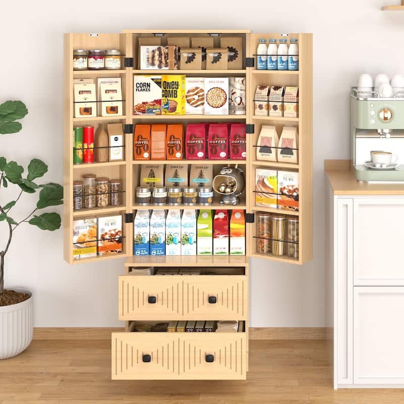 Gymojoy Farmhouse Pantry Cabinet with Drawer & Shelves, Kitchen Storage Cupboard for Dining Room, Living Room, Bathroom