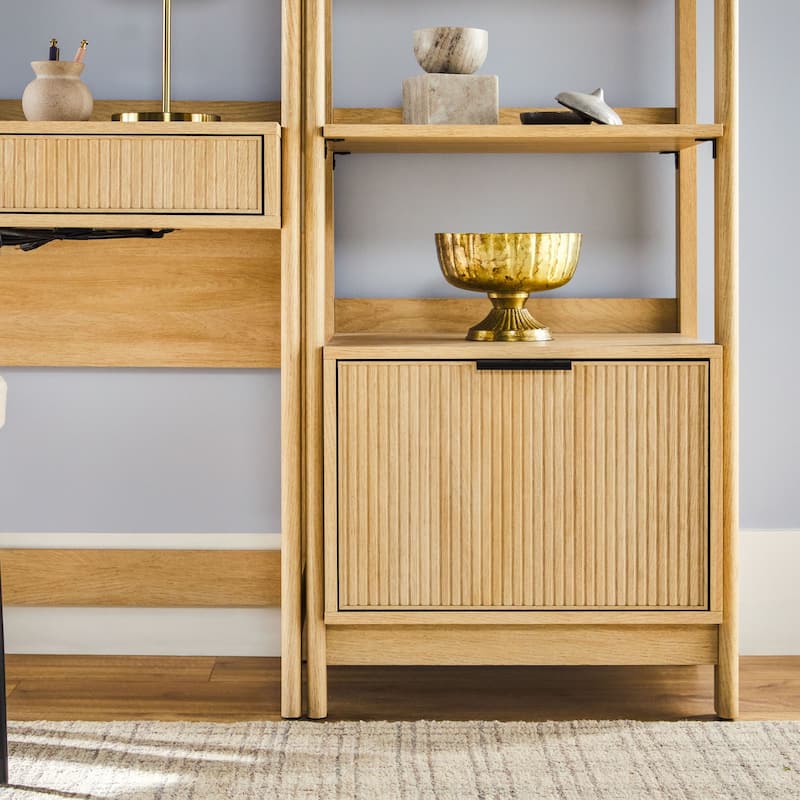 Walker Edison Hutch Desk with Narrow Bookcase