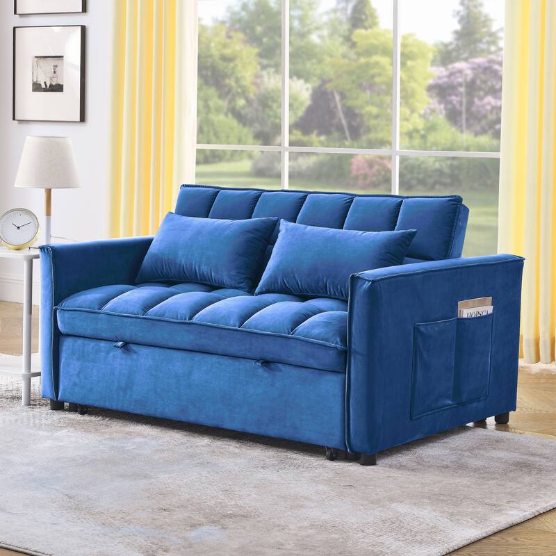 3-in-1 Convertible Sofa Bed, 3-Position Adjustable, Velvet Blue, 54" Wide