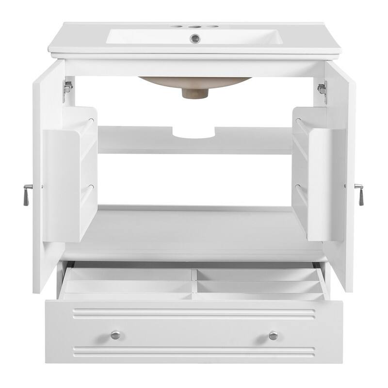 30" Bathroom Vanity with Ceramic Sink, Adjustable Shelf, Drawer with Divider