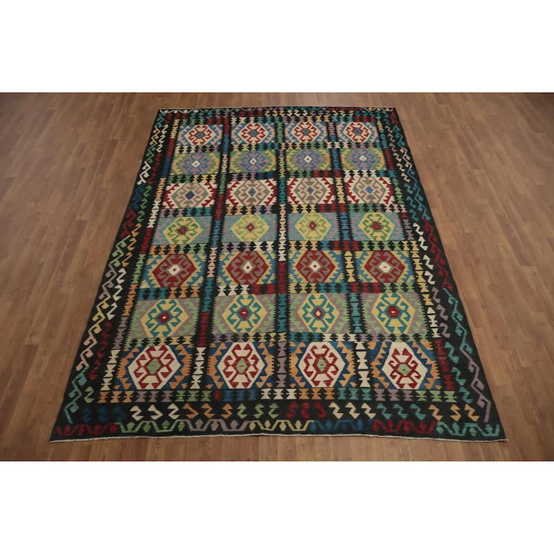 Hand Woven Oriental 100% Wool Carpet Southwestern Tribal Multi-Colored Kilim Area Rug - 9' 10'' X 6' 10''