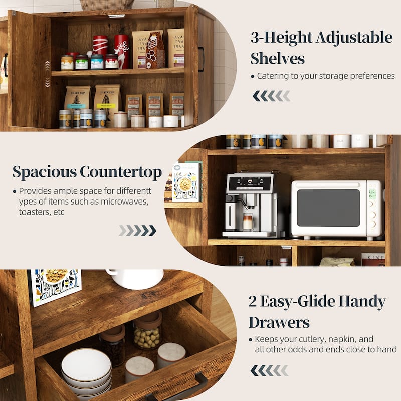 Farmhouse Style 3-Door Storage Cabinet with Adjustable Shelves – Freestanding Pantry Organizer for Kitchen, Dining Room or Bar