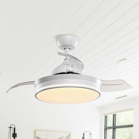 White 36" Retractable 3-Blade LED Ceiling Fan with Remote