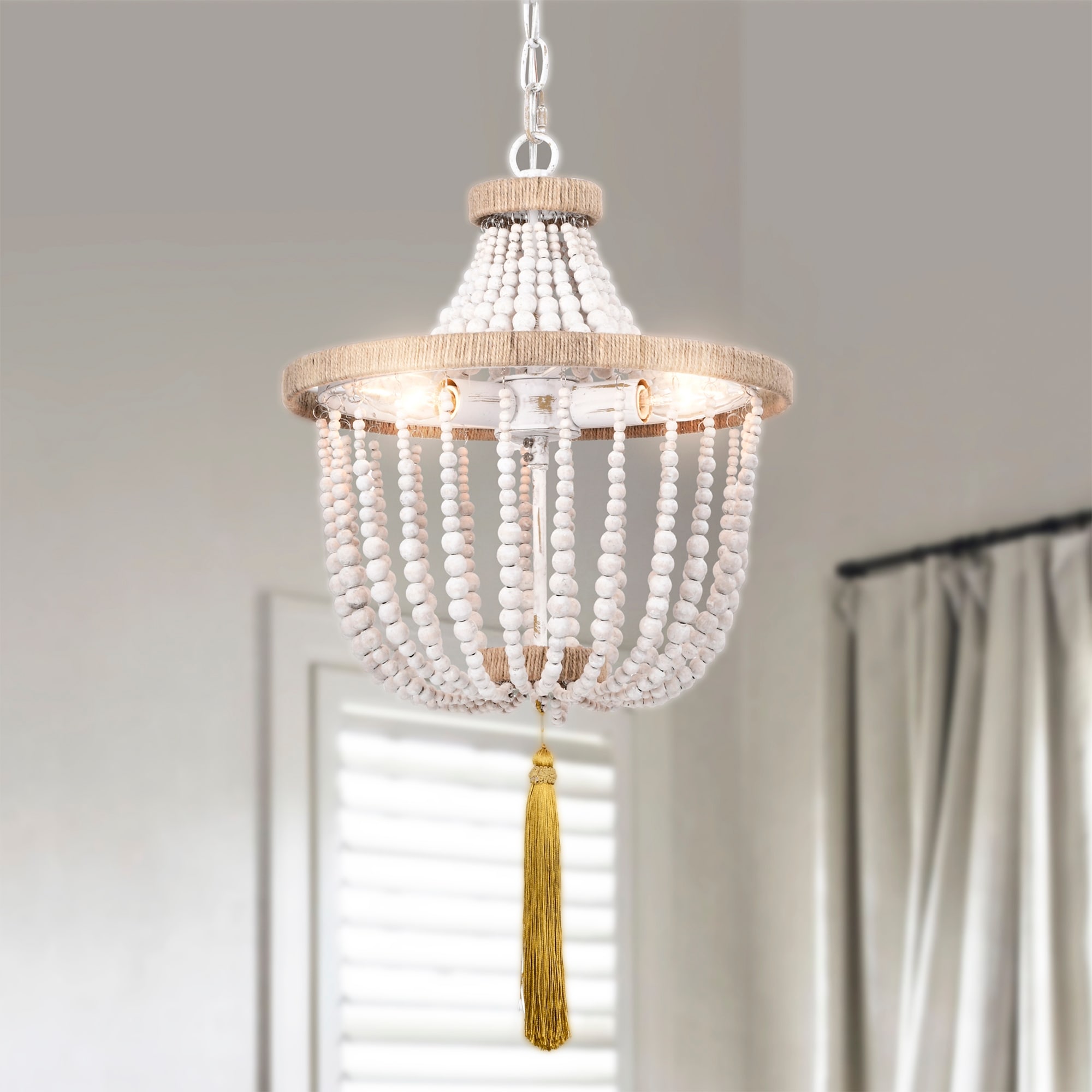 Warehouse of Tiffany Sabina 14 Inch Bohemian Style Antique White Pendant Chandelier 3-Light
