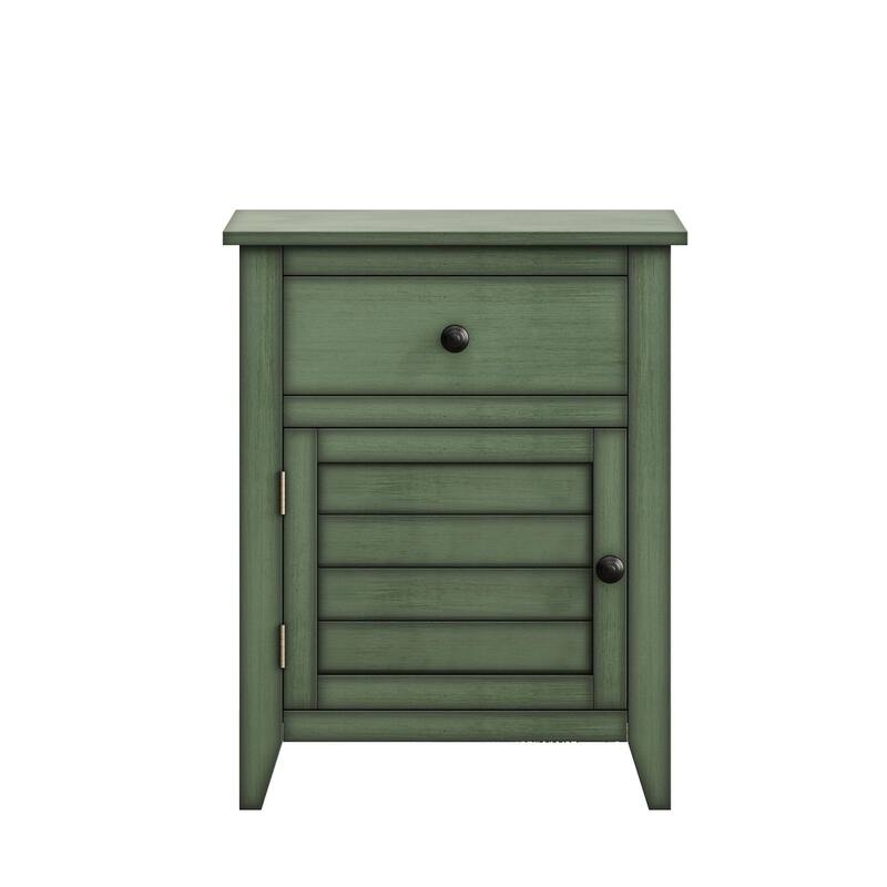 1-Drawer Nightstand with Closed Cabinet Antique Blue Finish Transitional Style