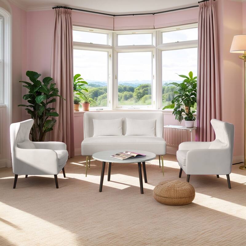Velvet Metal Legs Tuft Loveseat Two Accent Chairs