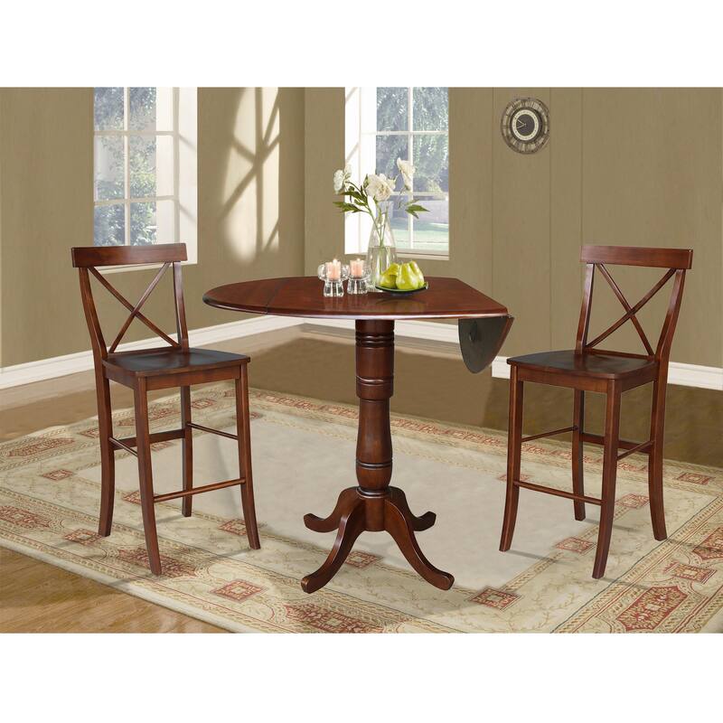 42" Round Top Bar Height Table and Two Stools - Espresso