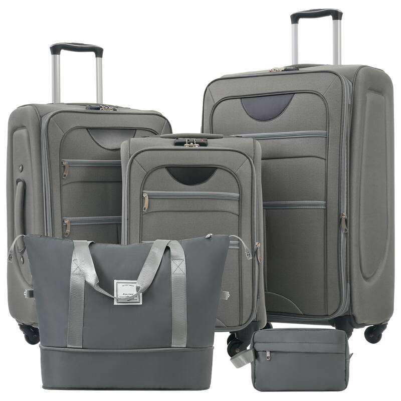3 Piece ABS Softside Expandable Upright Spinner Luggage with TSA Lock and Duffel Bag - Grey