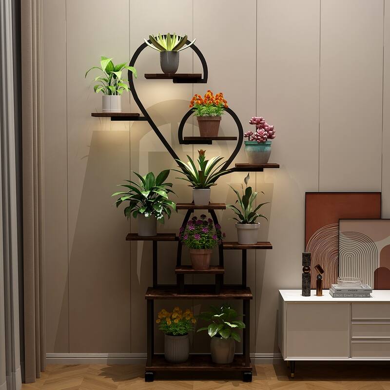 Plant Stand with Grow Lights, Tiered Indoor Plant Shelf, Metal Plant Flower Holder Stand, S-Shaped Plant Rack for Home, Patio