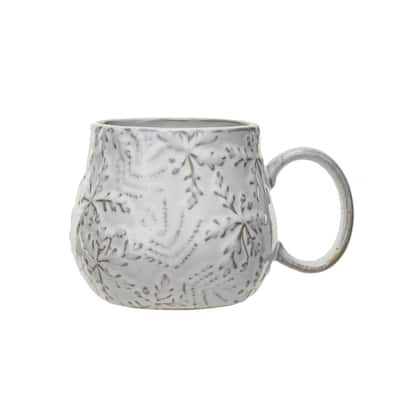 16oz Embossed Stoneware Mug with Snowflakes and Reactive Glaze