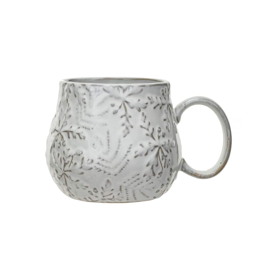 16oz Embossed Stoneware Mug with Snowflakes and Reactive Glaze