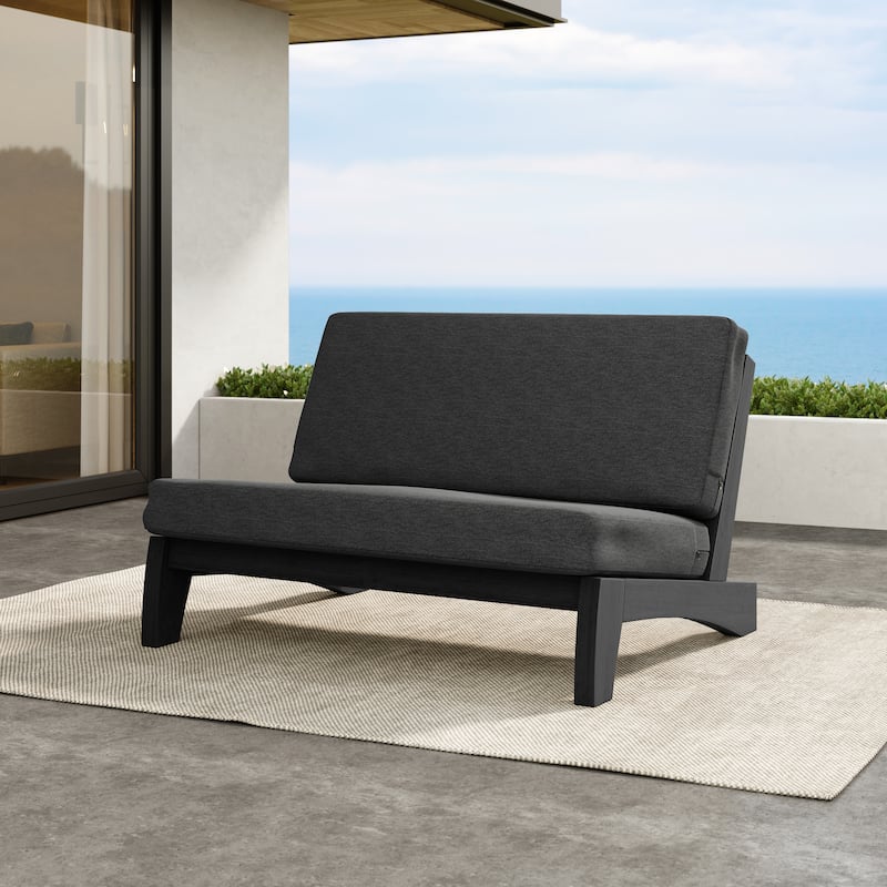 Outdoor Furniture Teak Wood Armless Loveseat Sofa With Cushion - Loveseat Whole Cushion - Dark Gray/Black