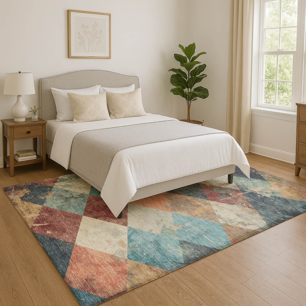 Premium Washable Super Soft Contemporary Diamonds Mayfield Rug