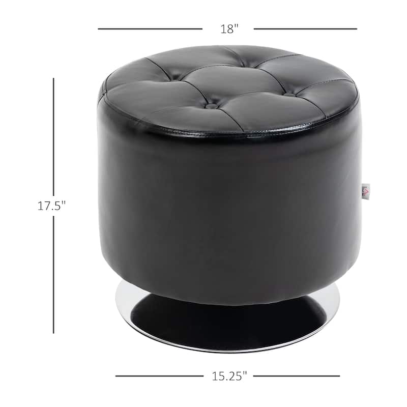 Modern Black PU Swivel Footstool with Button Tufted Seat and Stable Metal Base for Living Room