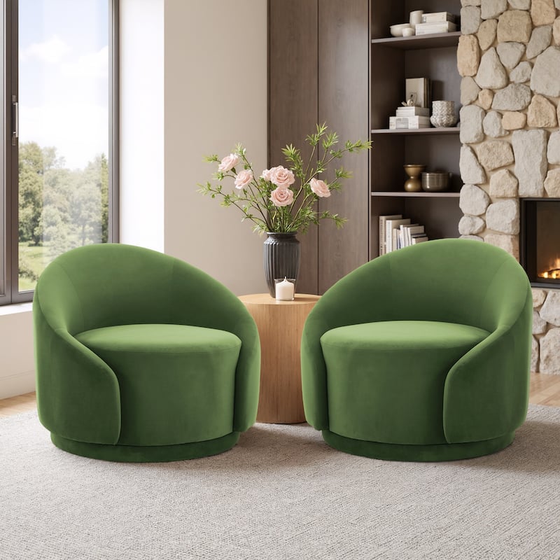 35" Wide Upholstered Swivel Accent Barrel Chairs (Set of 2) - Velvet - Green