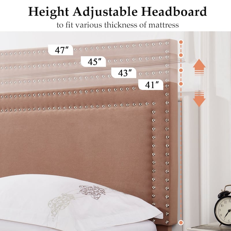 VECELO Upholstered Bed Frames with Height Adjustable Headboard