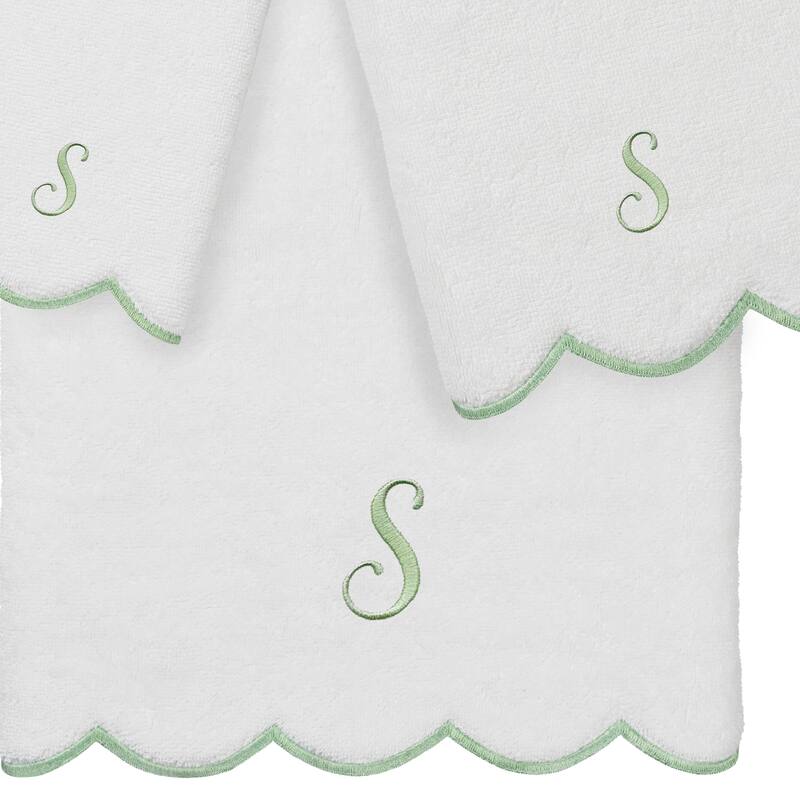 Authentic Hotel and Spa 100% Turkish Cotton Green ADORNIA Scallop Personalized 3 Piece Towel Set - 3 Piece Set