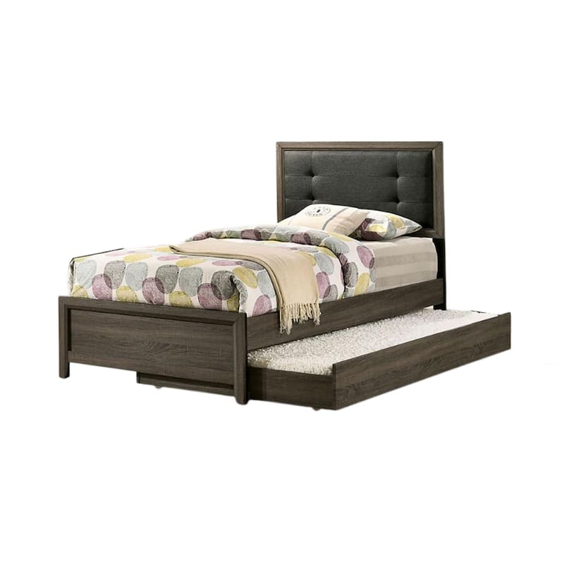 Meli Full Size Bed, Tufted Fabric Upholstery, Dark Gray Solid Wood