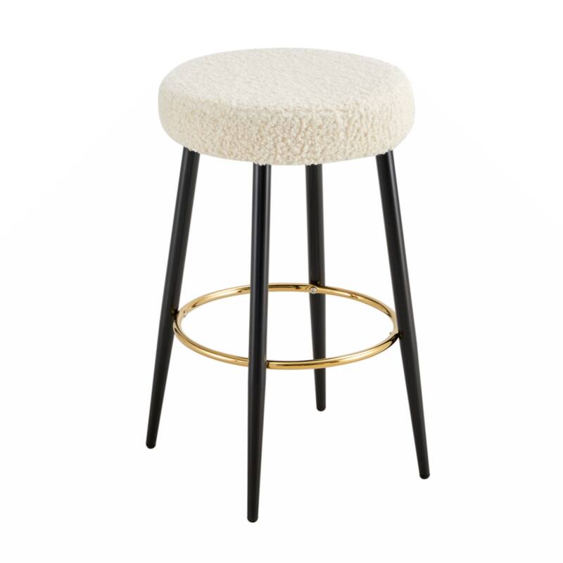 Counter Height Bar Stools Set of 2, PU Kitchen Stools Upholstered Dining Chair Stools 24 Inches Height with Golden Footrest - Antique White