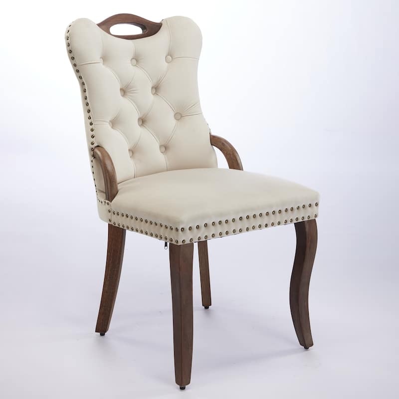 GDF Studio- Velvet Wing-Back Dining Chair with Handmade Tufted Trim & Curved Wood Legs, Set of 2