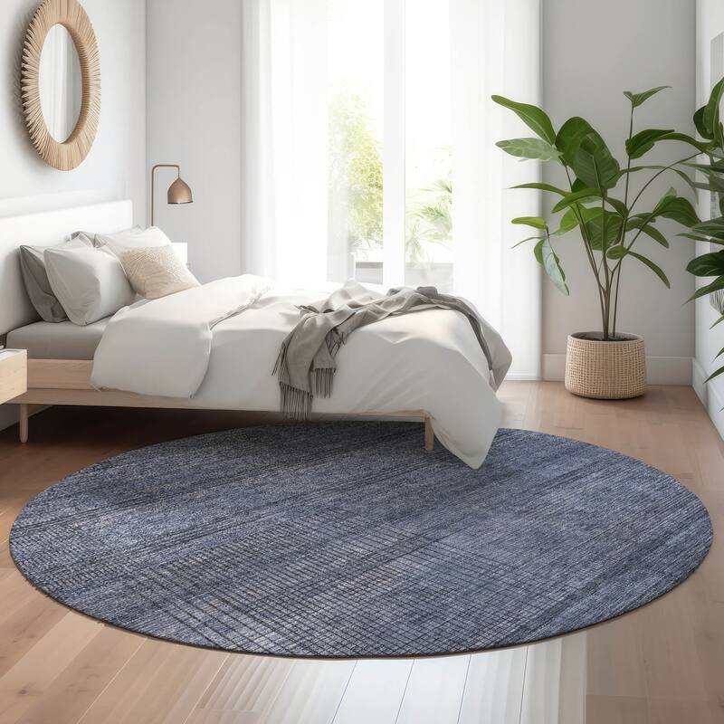 Premium Washable Super Soft Solid Hatches Mayfield Rug - Navy - 8' x 8' - Round