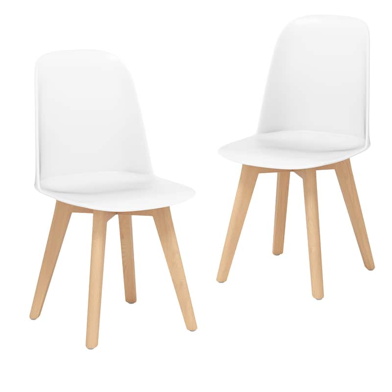 Gymax Modern Dining Chairs Set of 2 Armless Kitchen Chairs 330 LBS - White, Natural