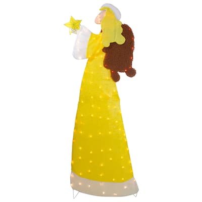 72" Lighted 2D Yellow Chenille Angel Outdoor Christmas Decoration