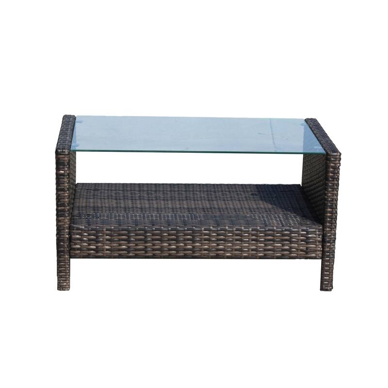 Rectangular Iron Outdoor Dining Table with Tempered Glass in Brown - Brown
