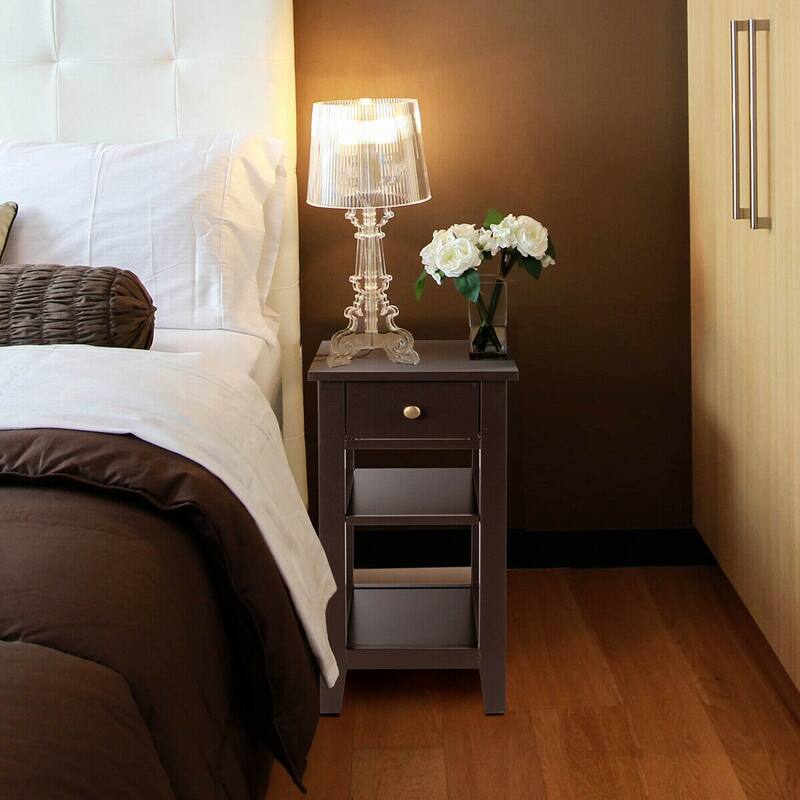 Gymax 3 Tier Nightstand Bedside Table Sofa Side End Table w/Double