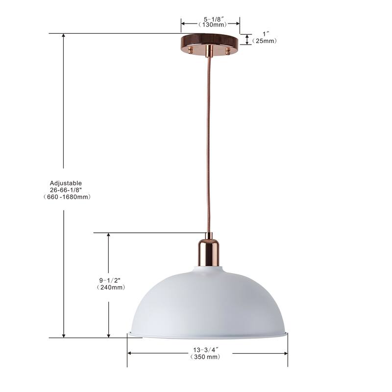 1 Light Pendant in White and Glossy Copper Finish - 13.75"W x 13.75"D x 9.5"H