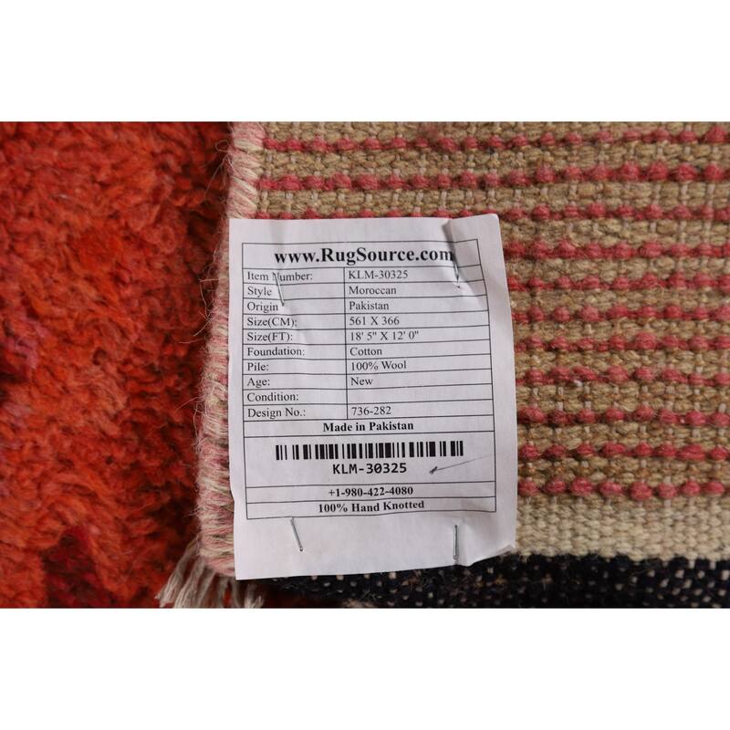 Orange & Pink Moroccan Large Area Rug Hand-Knotted Wool Carpet - 12'0" x 18'5"