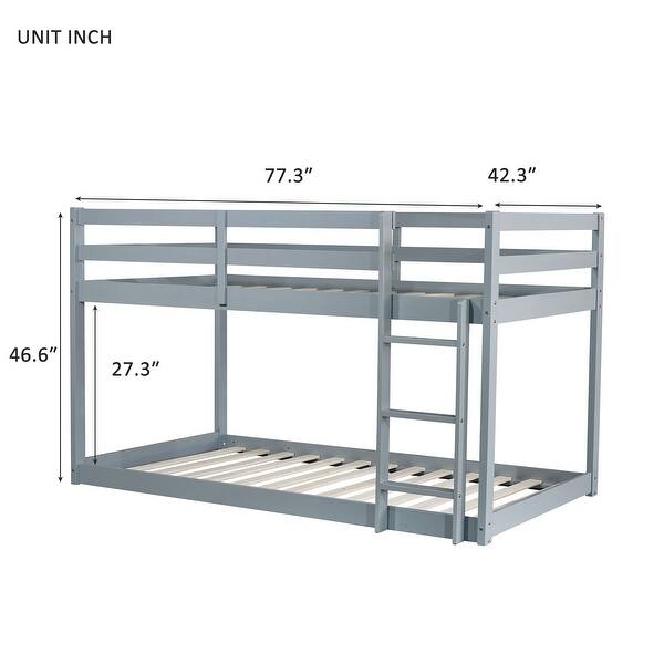 dimension image slide 2 of 4, Twin Size Low Bunk Bed for Kids, No Box Spring Needed