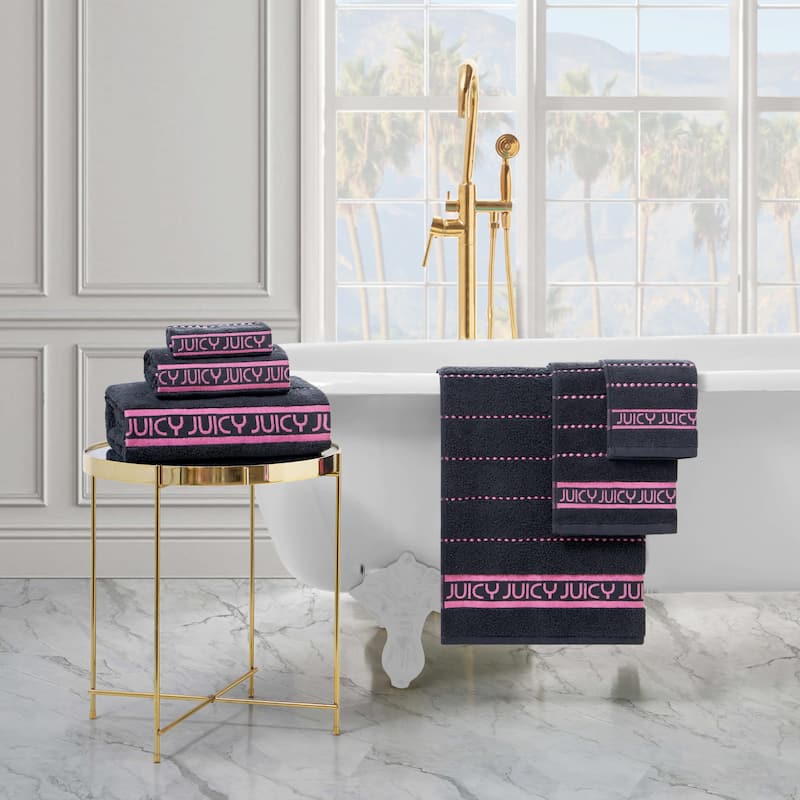 Juicy Couture Cotton Stripe 6 Piece Bath Towel Set 2 Bath towels 2 Hand towels 2 Washcloths - 28"x54"/16"x26"/12"x12"