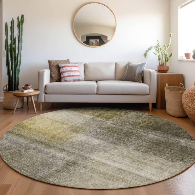 Machine Washable Indoor/ Outdoor Abstract Ombre Chantille Rug - Taupe - 8' x 8'